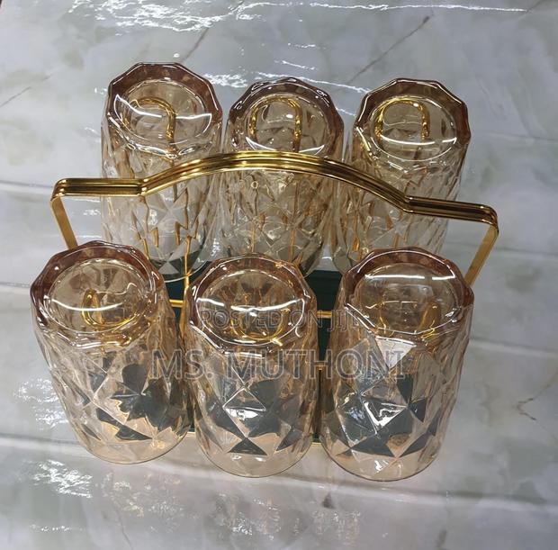 Rotating Golden Rack 6pc Glass Holder Plus Drain Tray - main view