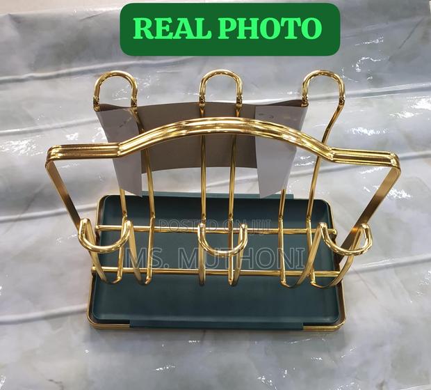 Rotating Golden Rack 6pc Glass Holder Plus Drain Tray - thumbnail 2