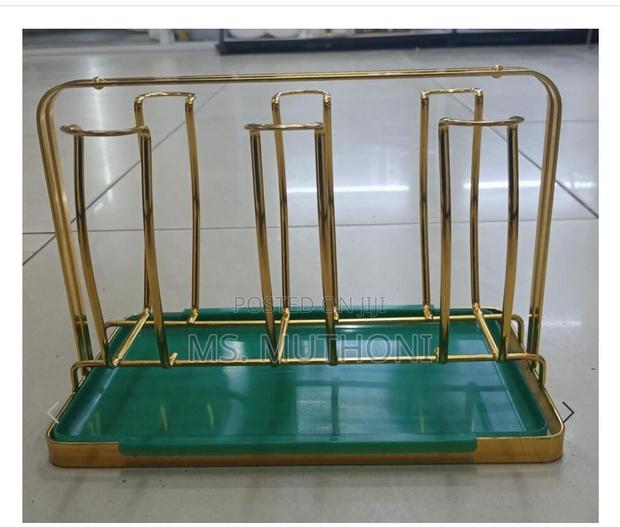 Rotating Golden Rack 6pc Glass Holder Plus Drain Tray - thumbnail 3
