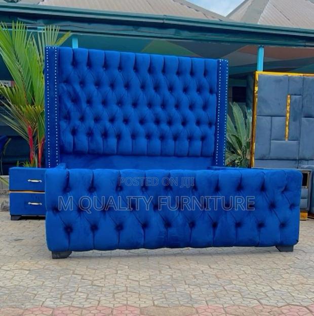 Royal Blue Chesterfield Bed With Side Drawers - main view
