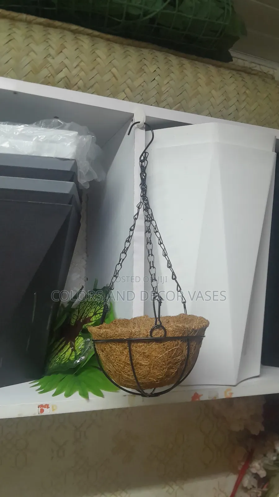 Hanging Vases Sisal With Metallic Handle