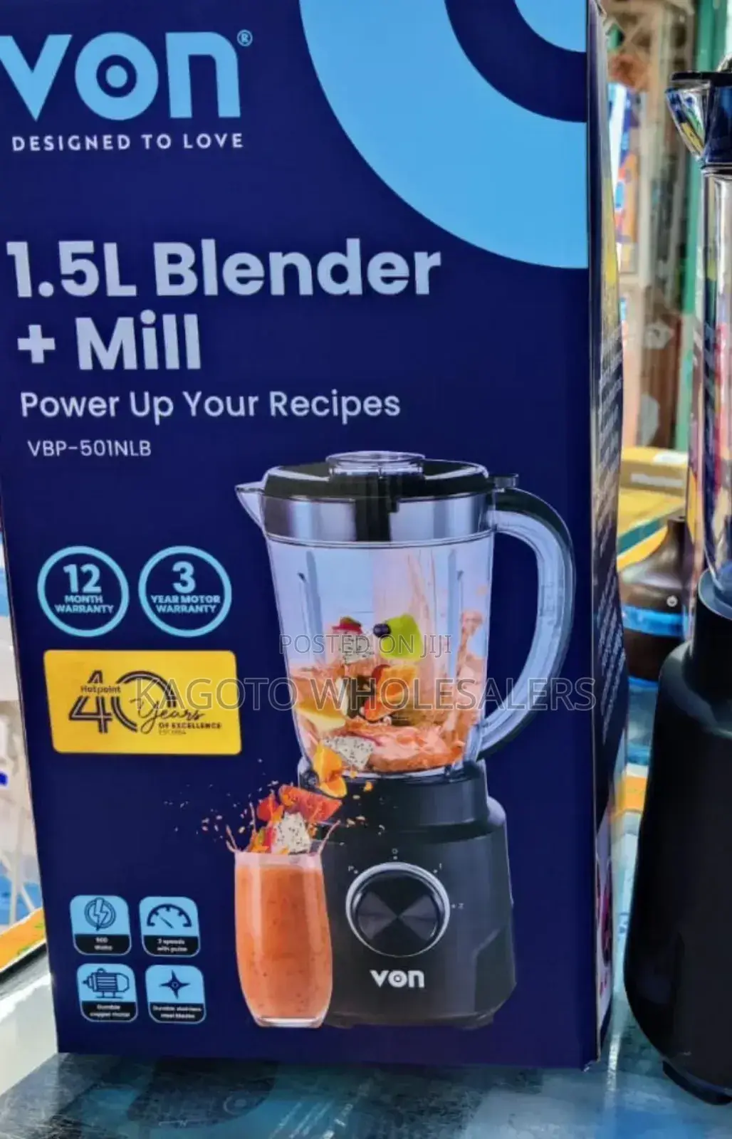 1.5 Litres Von 2 in 1 Blender + Mill 500w /1 *Year Warranty