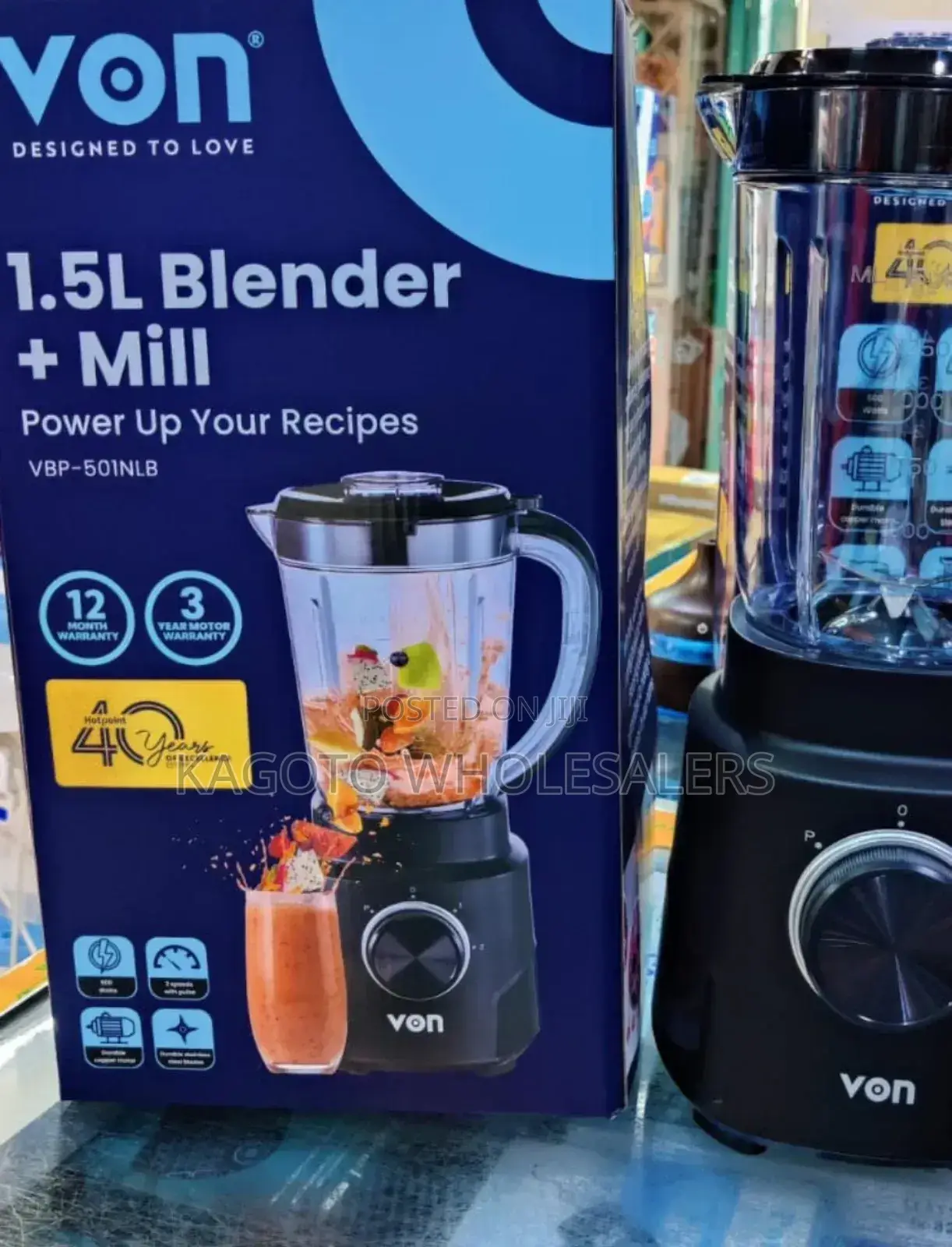 1.5 Litres Von 2 in 1 Blender + Mill 500w /1 *Yr Warranty