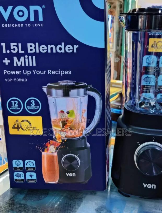 1.5 Litres Von 2 in 1 Blender + Mill 500w /1 *Yr Warranty