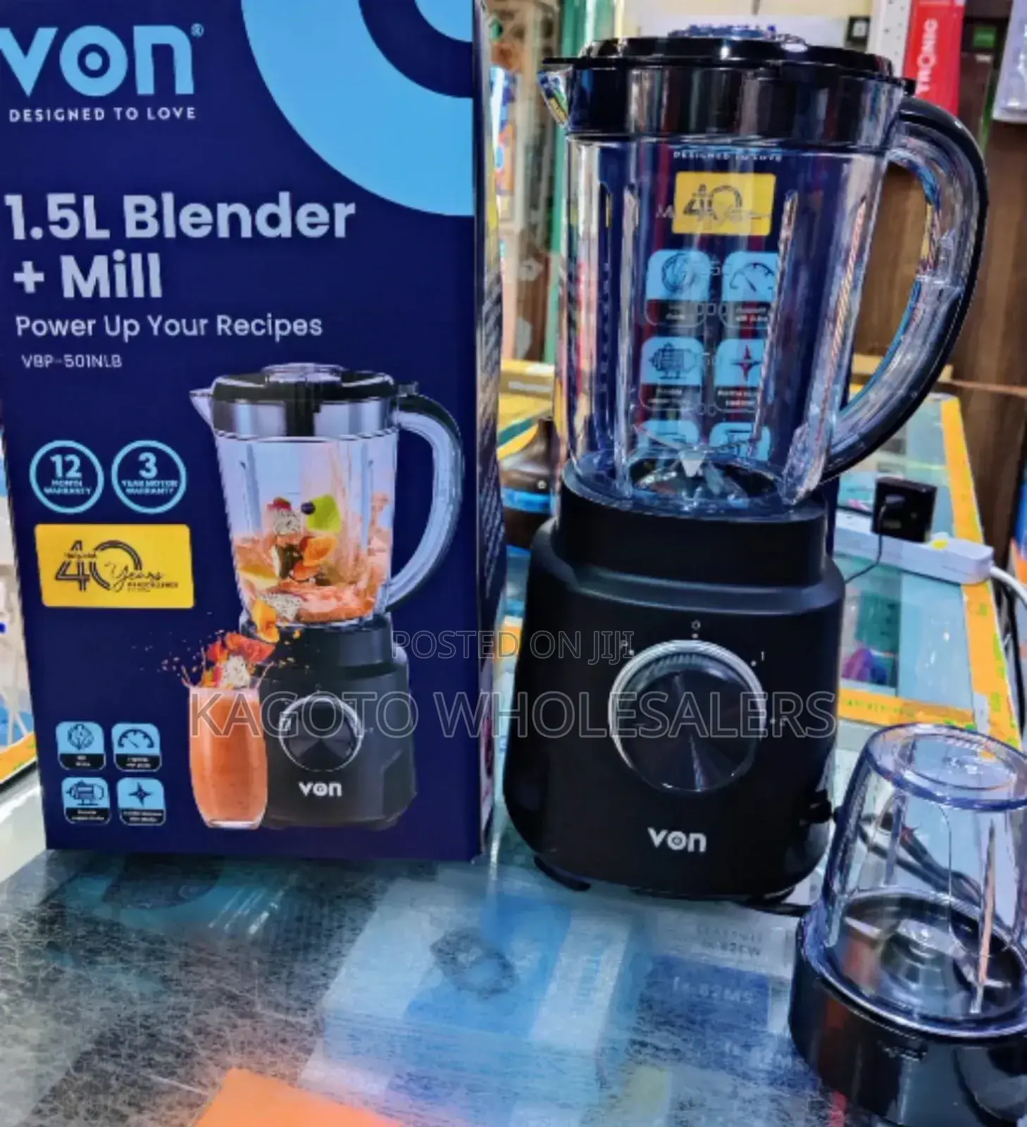 1.5 L Von 2 in 1 Blender Plus Mill 500w /1 *Year Warranty