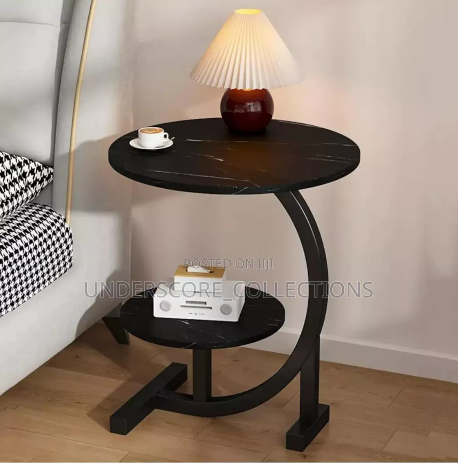 2 Layers Shape Marble Texture Small C-Shaped Side Table