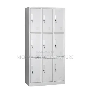 Storage Cabinet: 9-Door Steel Office Locker Cabinet