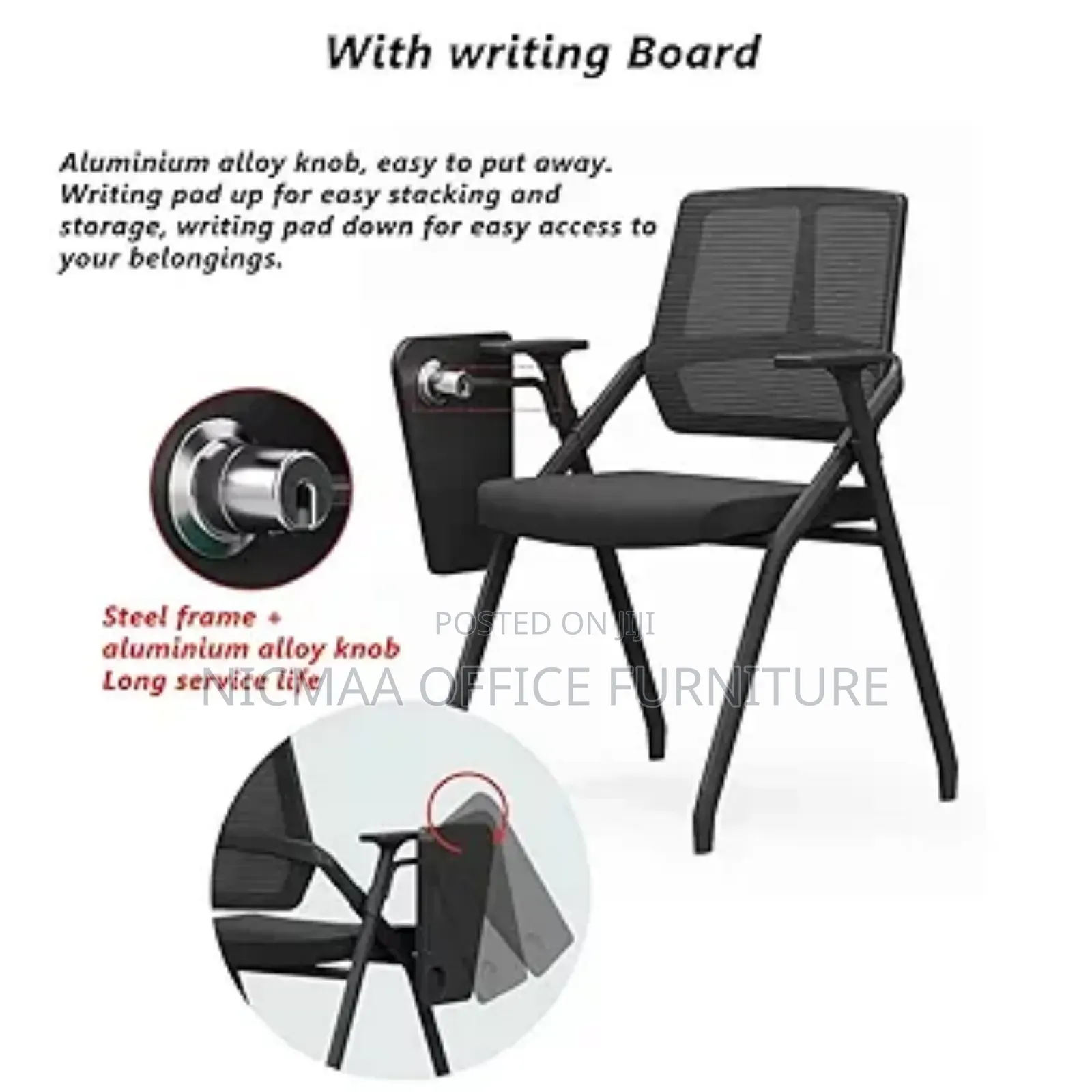 Foldable Chair: Mesh Study Chair With Writing Tablet