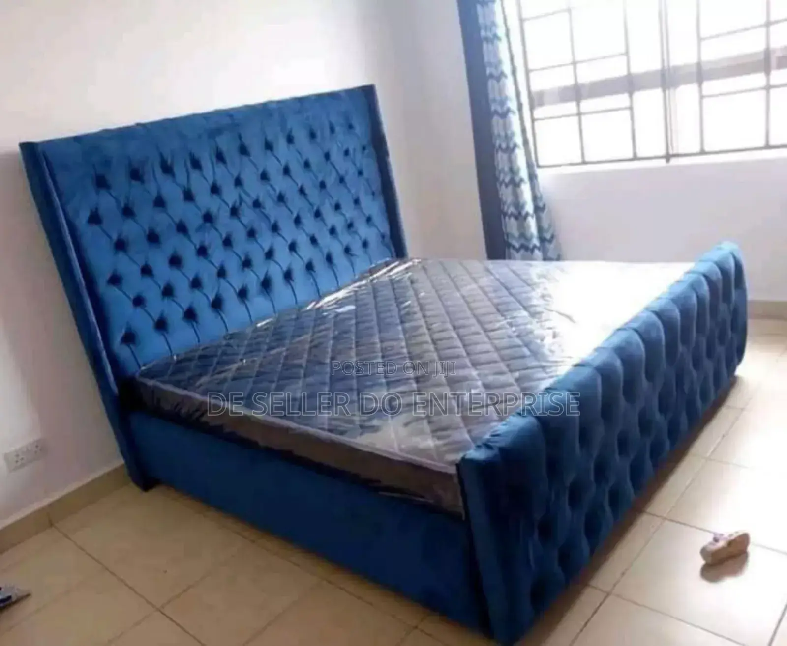 6 By6 Blue Chesterfield With Mattress