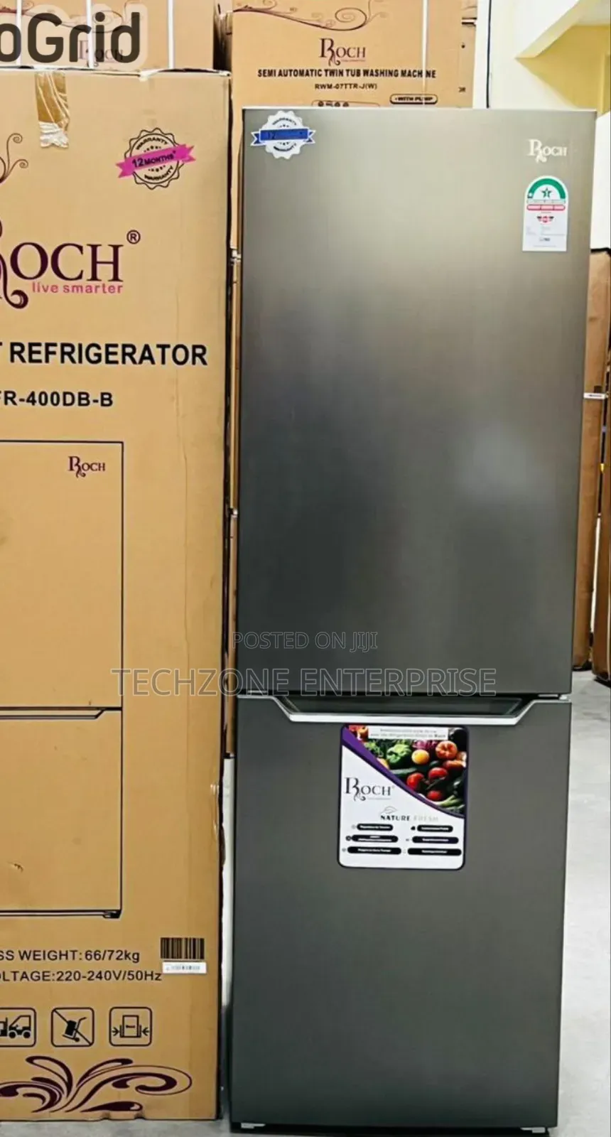 Roch Rfr400db-B 330l Nofrost Bottom Freezer Fridge, Silver 