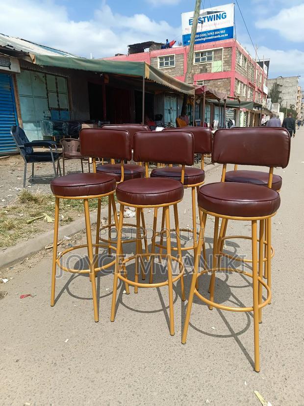 Counter Kitchen Stools or Bar Stools, Brown Leather - thumbnail 2