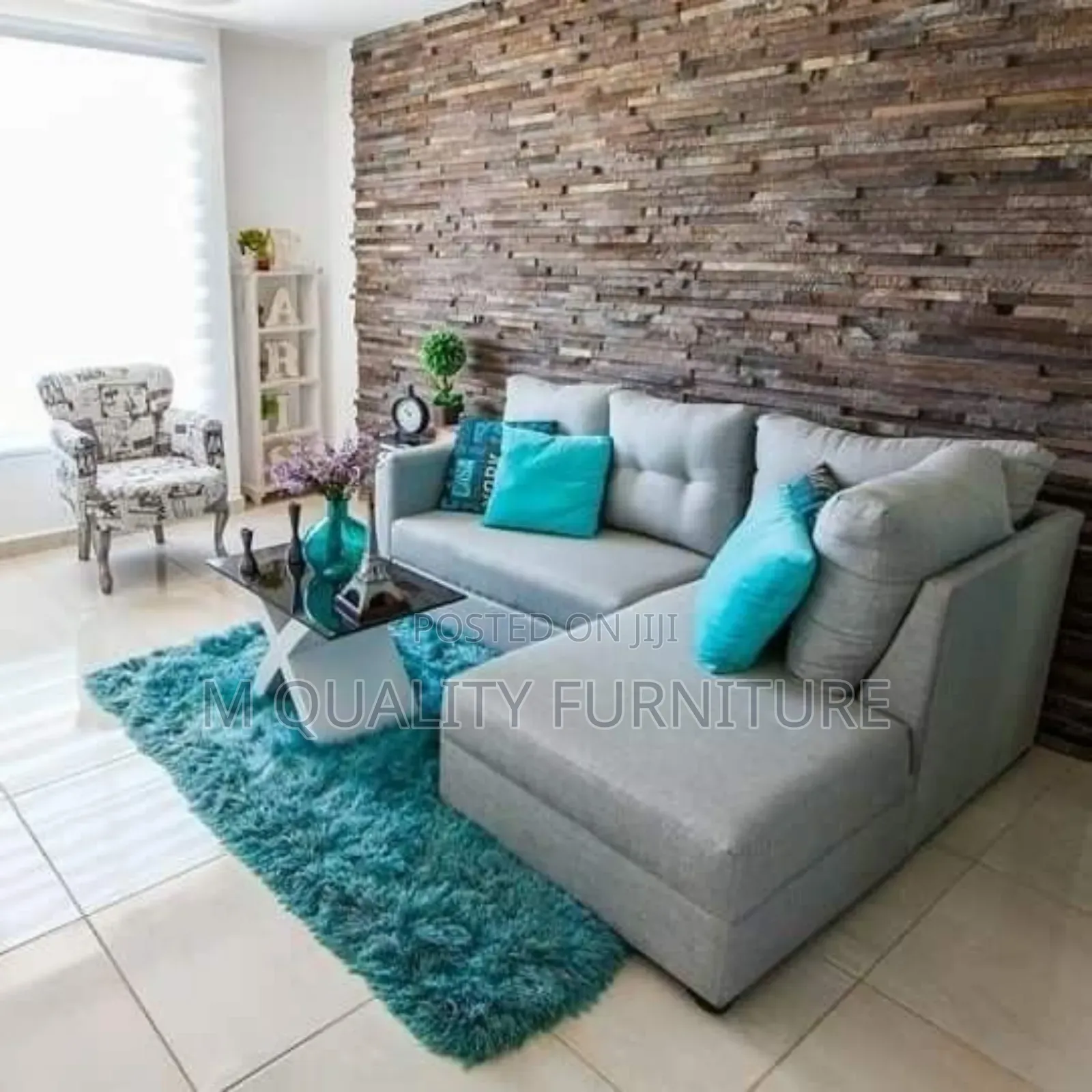 New Couch With Blue Throw Pillows