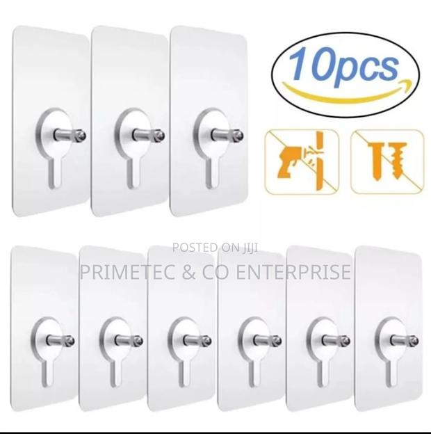 10pcs Strong Adhesive Seamless Sticky Wall Hook With Screw