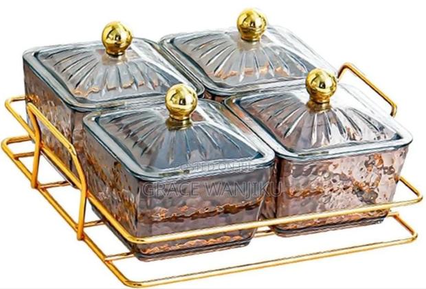 *4in1 4pc Heavy Glass Golden Sugar Dish Set