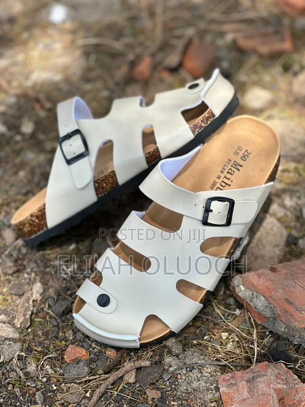 High Quality Pure Leather (Maibulun)White Cork Sandals - main view
