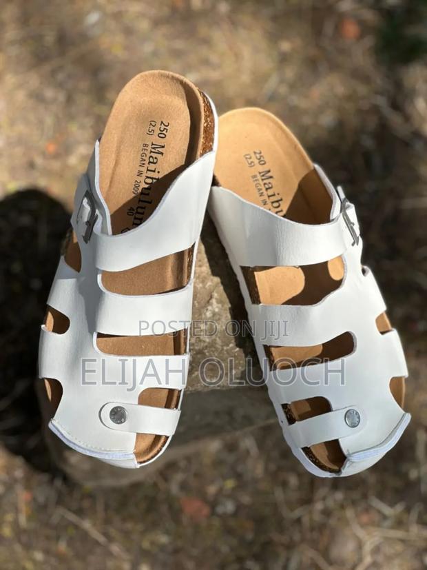 High Quality Pure Leather (Maibulun)White Cork Sandals - thumbnail 3