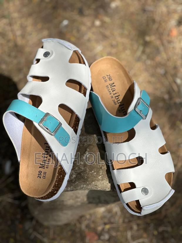 High Quality Pure Leather (Maibulun)White Cork Sandals - thumbnail 4