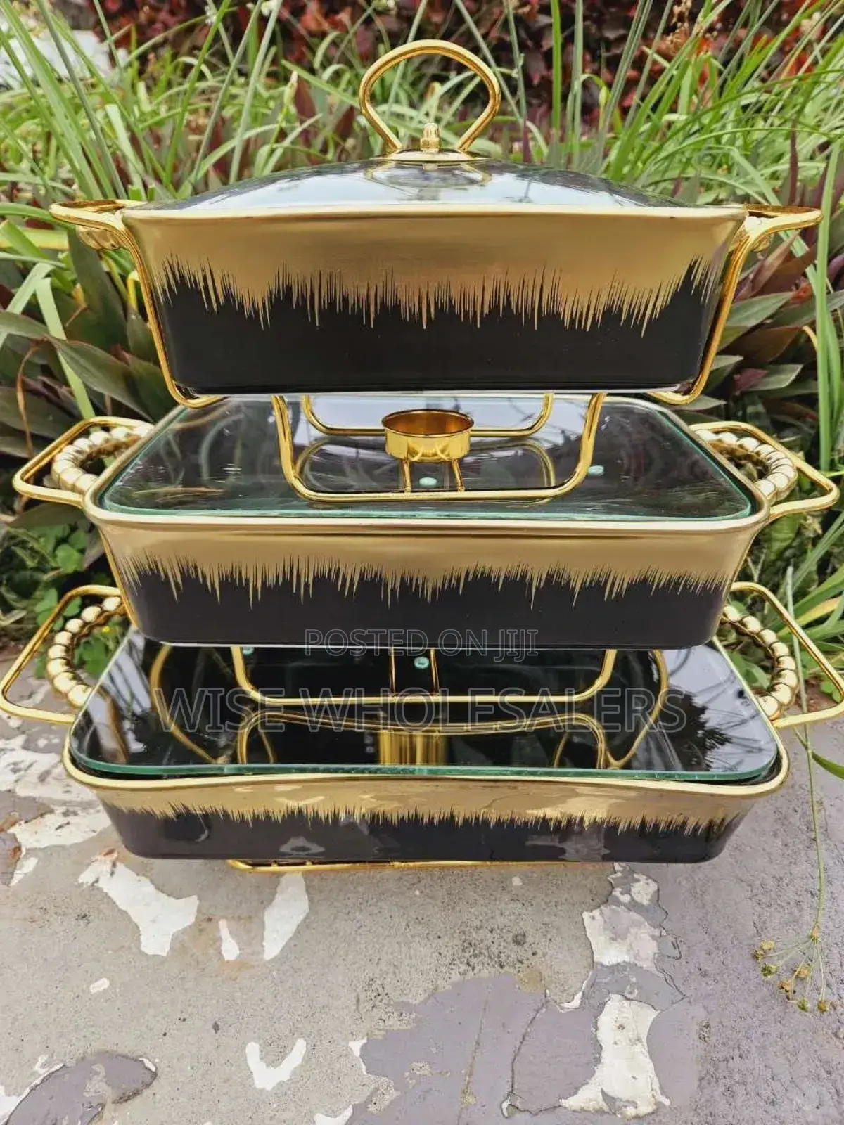 !!Restocked 3pcs White  Gold  Ceramic Chaffing Dish