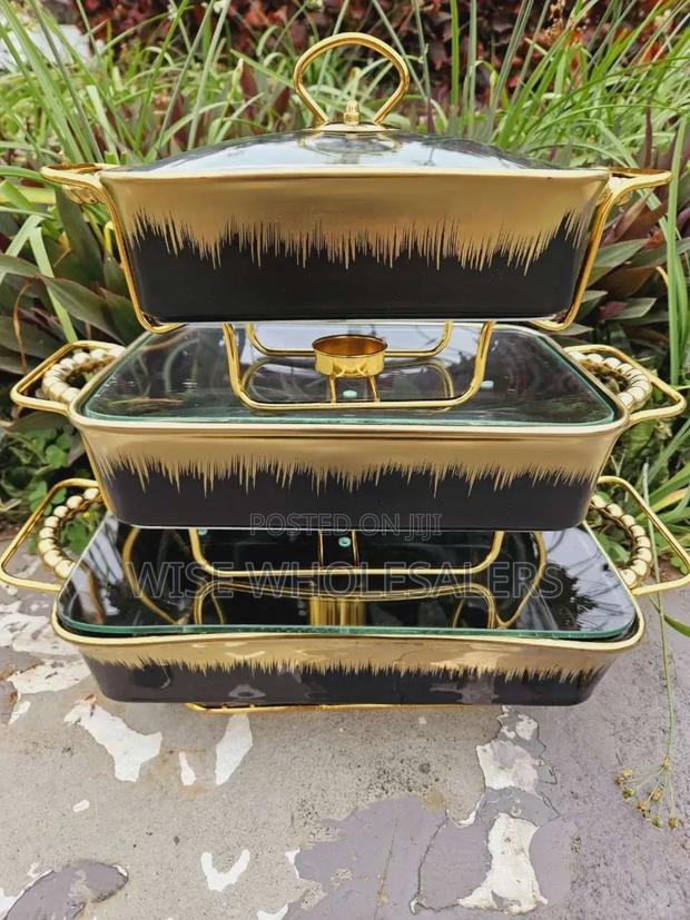!!Restocked 3pcs White  Gold  Ceramic Chaffing Dish - thumbnail 3