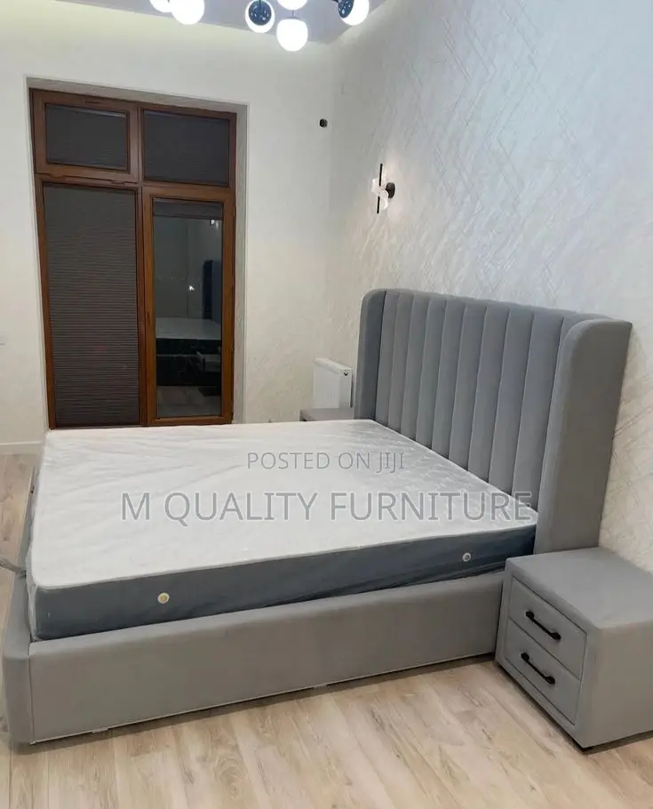 Gray King Size Bed With Side Drawers