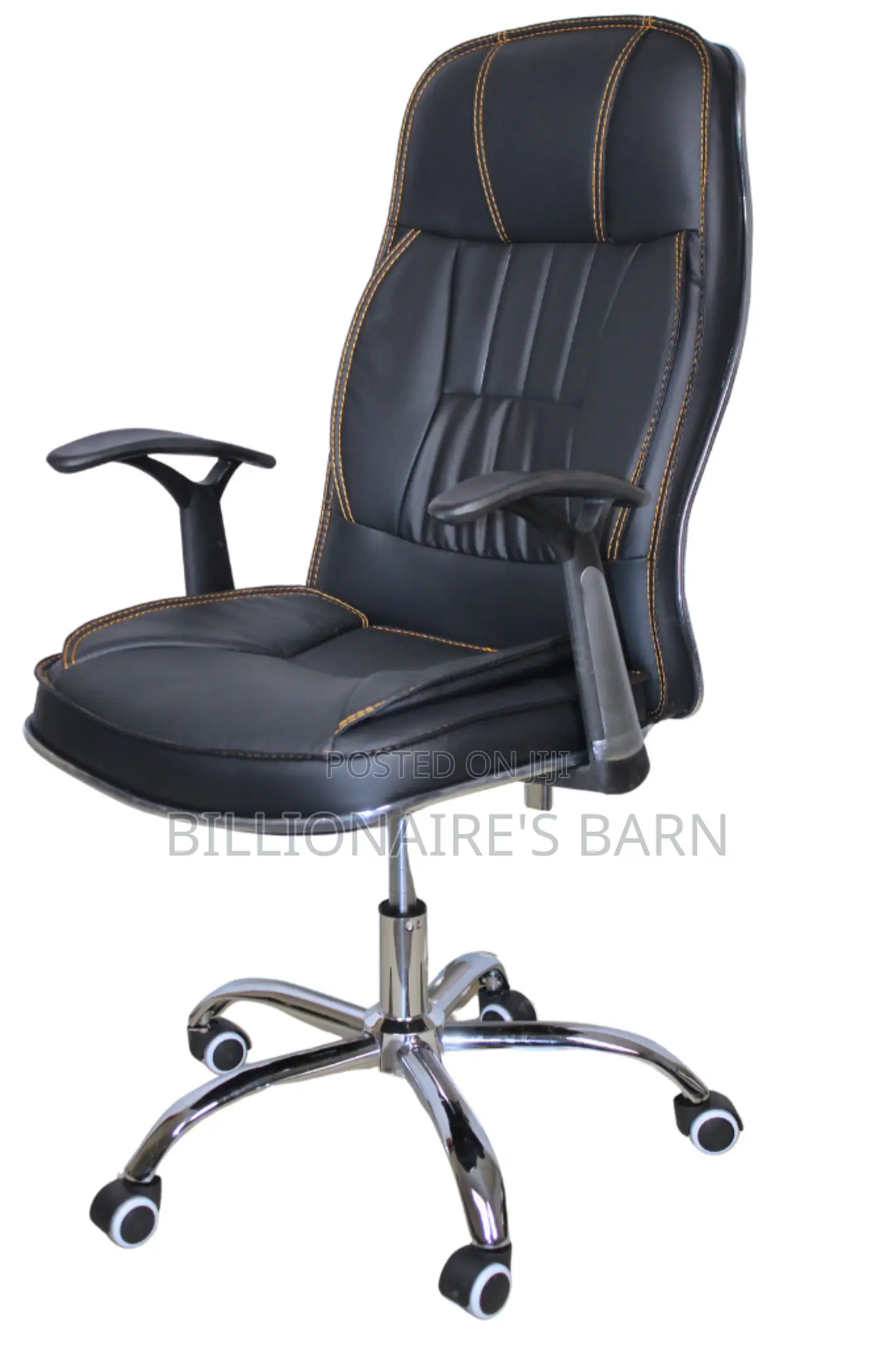 Office Chair: High Back Black Leather Chair With Armrest