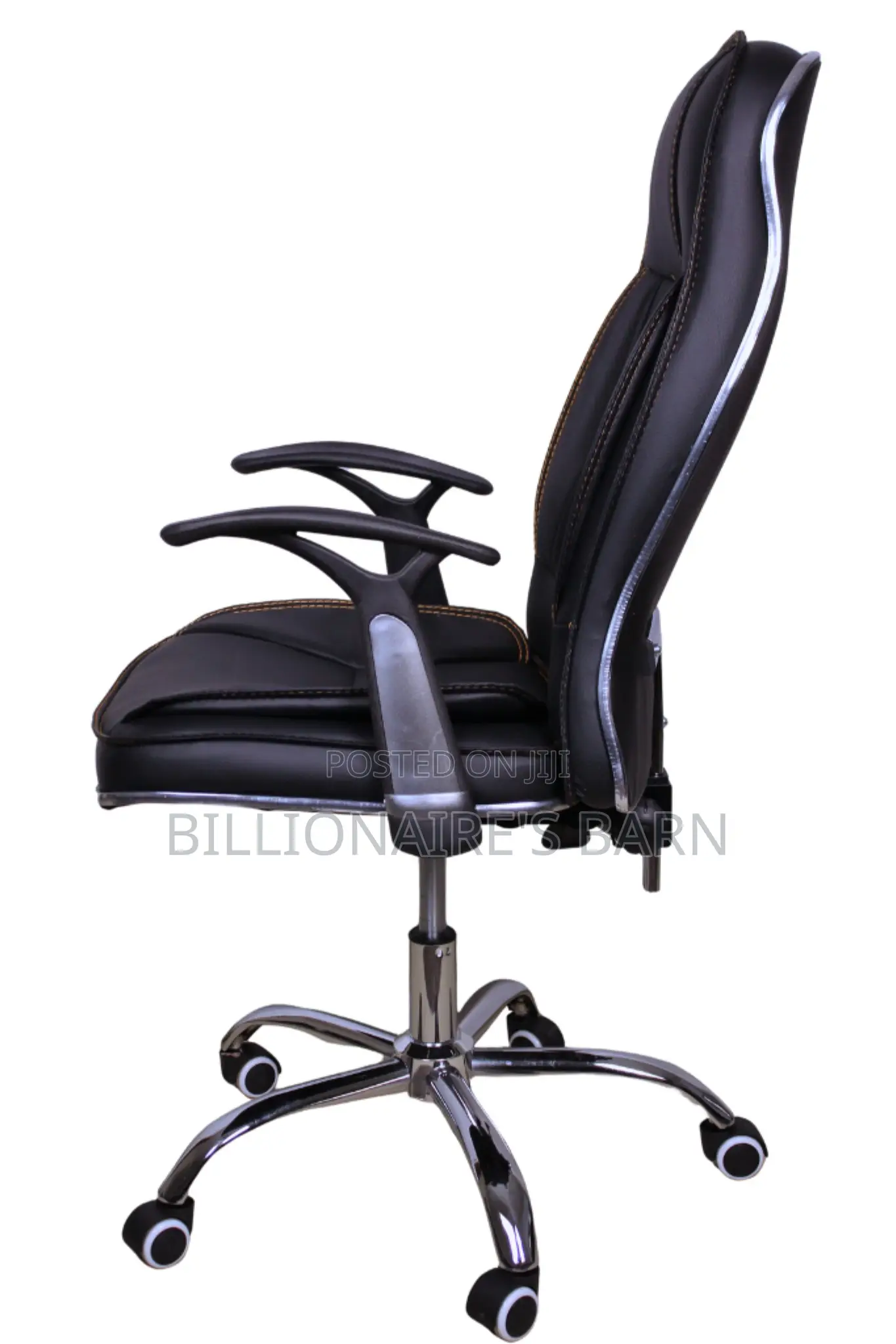 Office Chair: High Back Black Leather Chair With Armrest