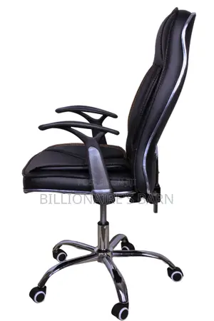 Office Chair: High Back Black Leather Chair With Armrest