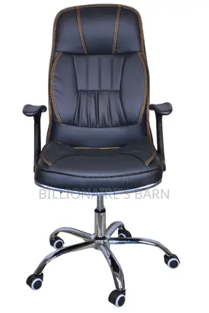 Office Chair: High Back Black Leather Chair With Armrest