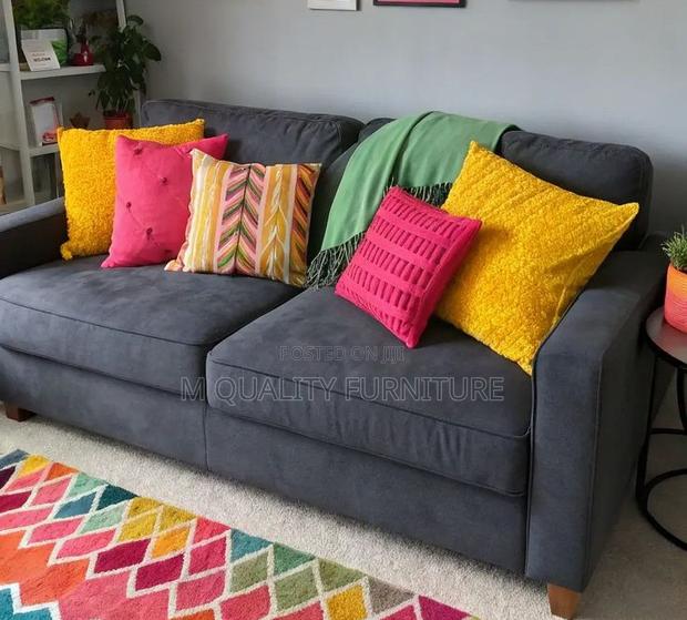 Gray 3 Seater Comfy Sofa With Free Throw Pillows