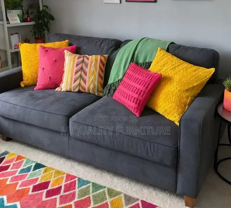 Gray 3 Seater Comfy Sofa With Free Throw Pillows