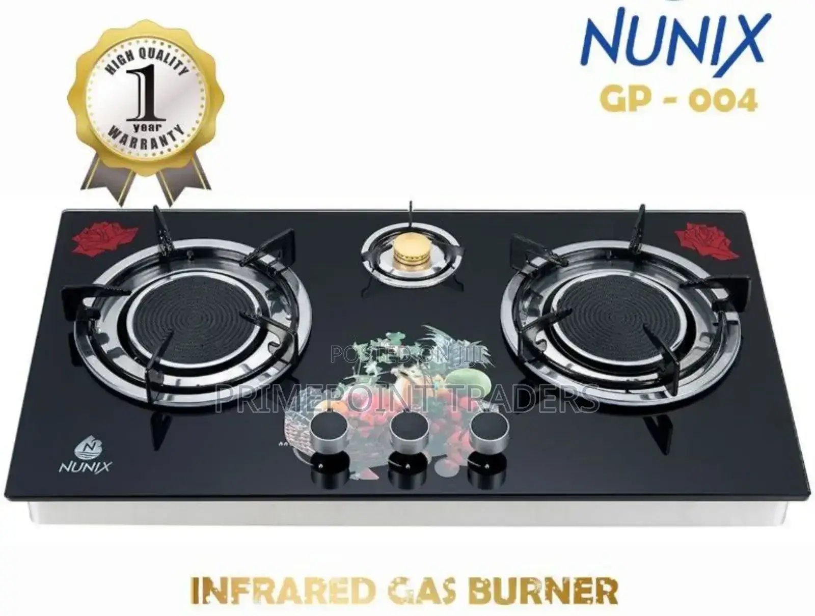 Nunix 3 Burner Low Gas Consumption Glass Infrared Cooker