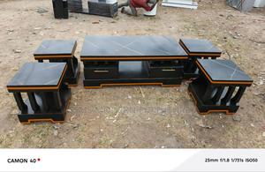 Black Table With 4 Stools Marble Top - thumbnail 2
