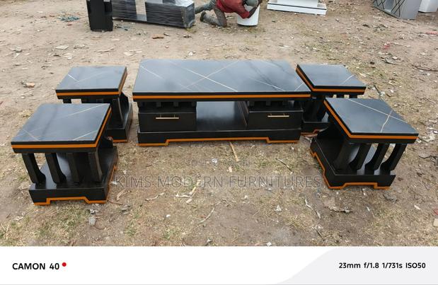 Black Table With 4 Stools Marble Top - main view