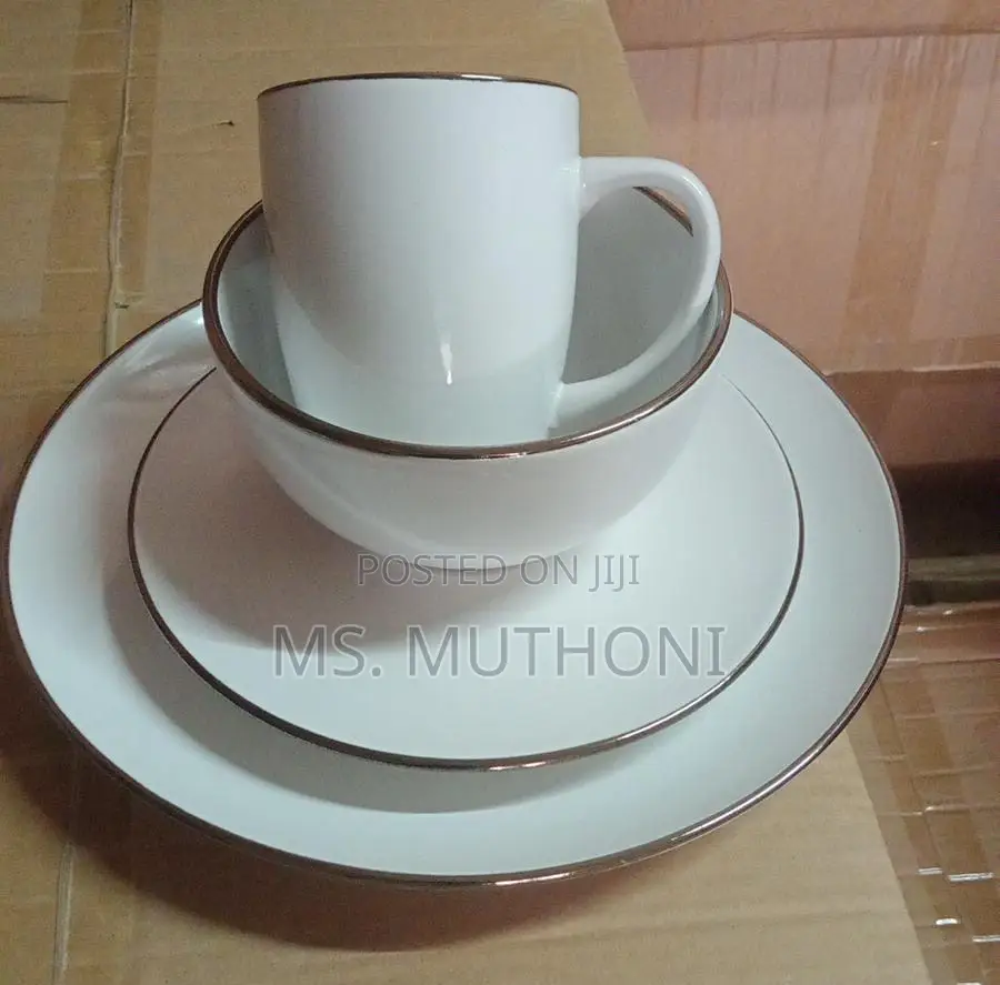White Plain / Brown Rim Dinner Set (16/24/32)