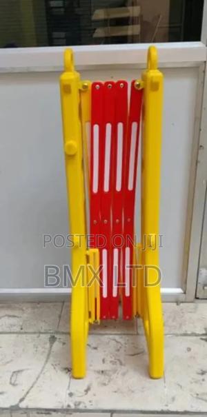 Bright Yellow Folding Road Safety Gates With Reflectors - thumbnail 2