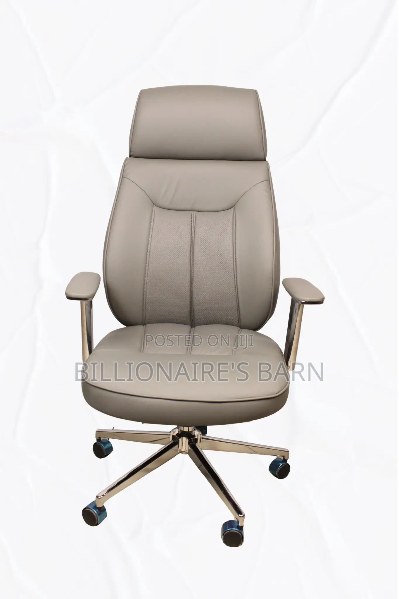 Office; Gray Durable Leather Swivel Chair With Neck Support