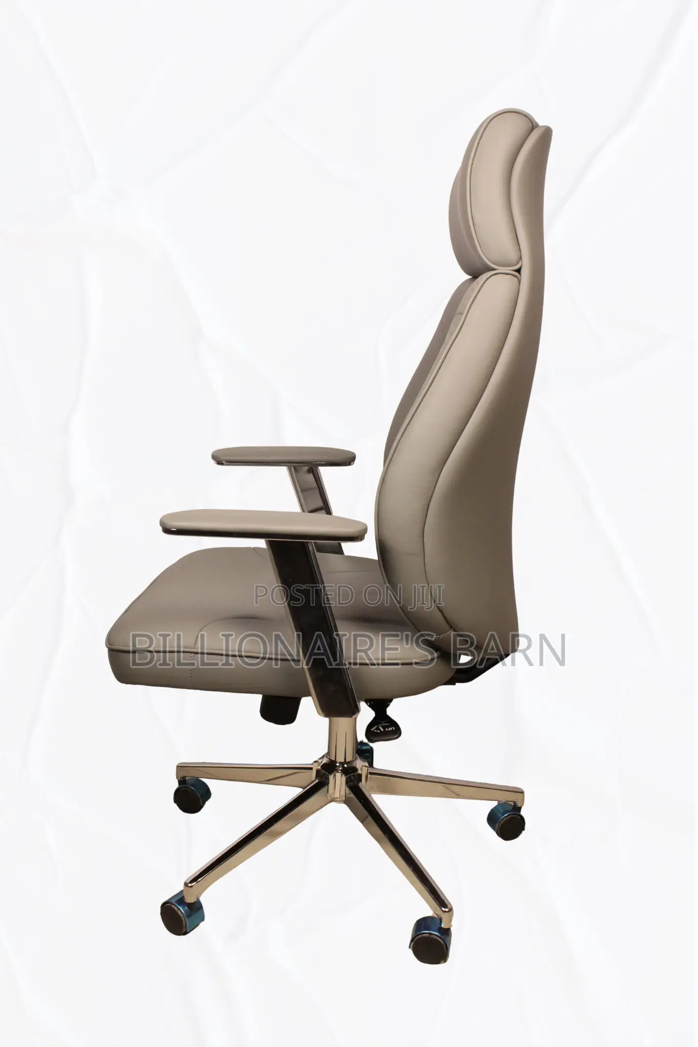 Office; Gray Durable Leather Swivel Chair With Neck Support