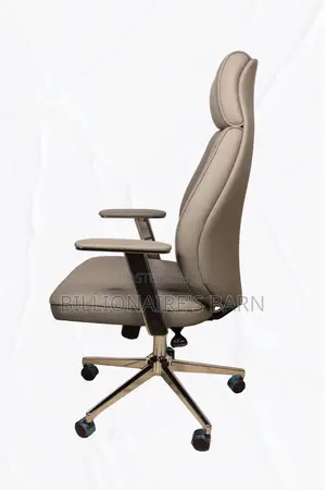 Office; Gray Durable Leather Swivel Chair With Neck Support