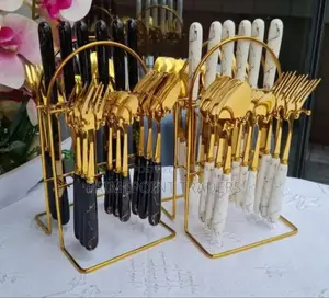 Heavy Marble Gold Cutlery Sets 
24 PCS