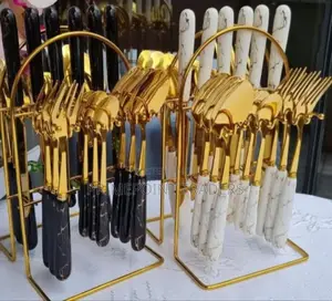Heavy Marble Gold Cutlery Sets 
24 Pcs✓