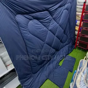 Navy Blue and White Binded Plain Duvet Set