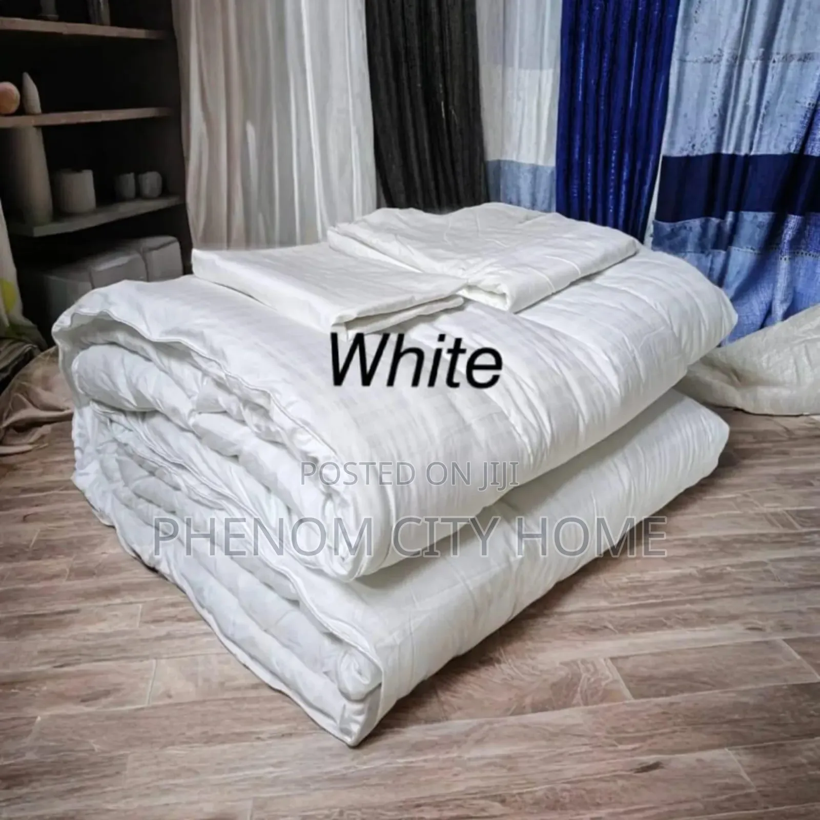 Navy Blue and White Binded Plain Duvet Set