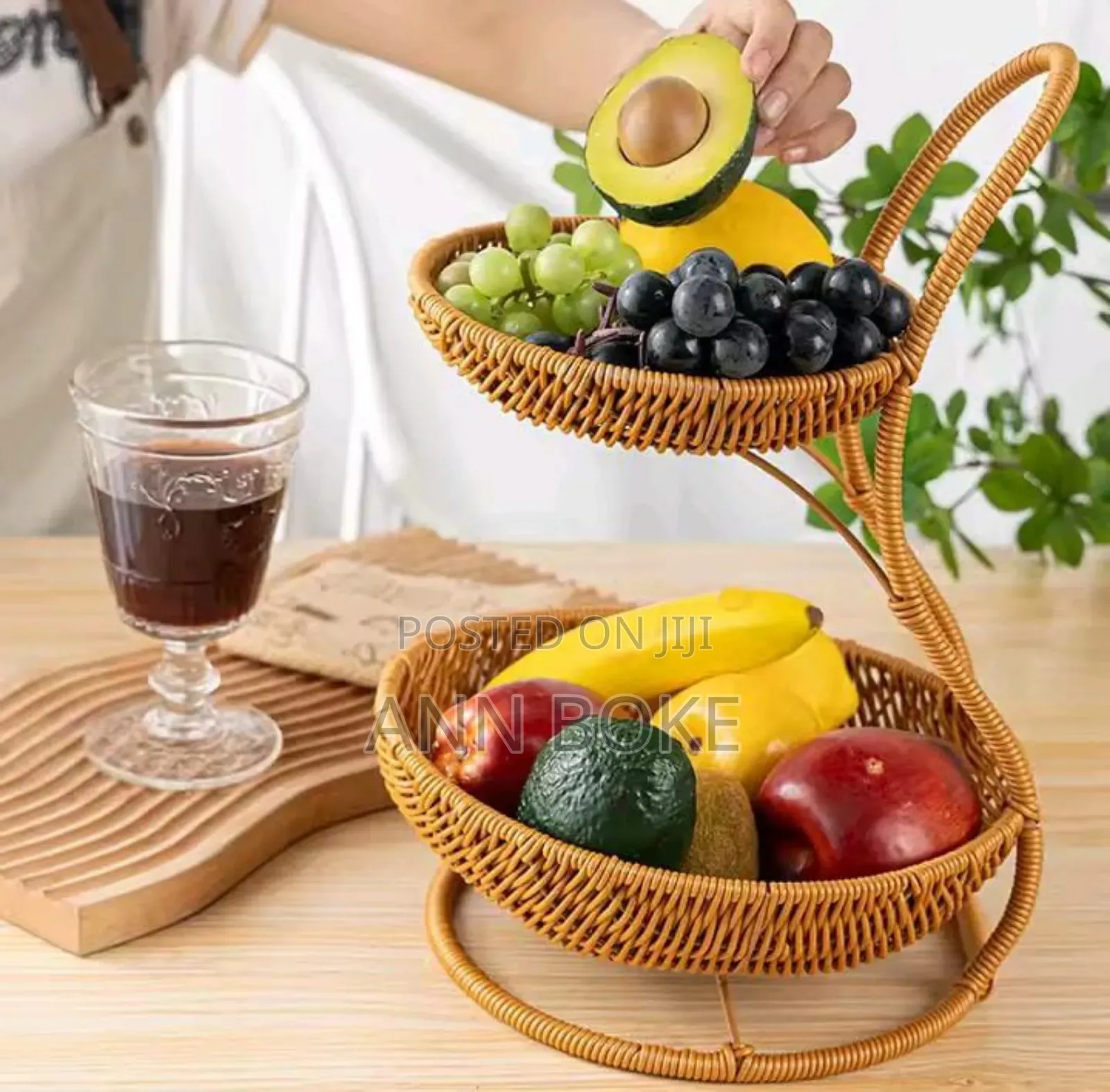 *3 Tier Handmade Unique Rattan Fruit Rack *