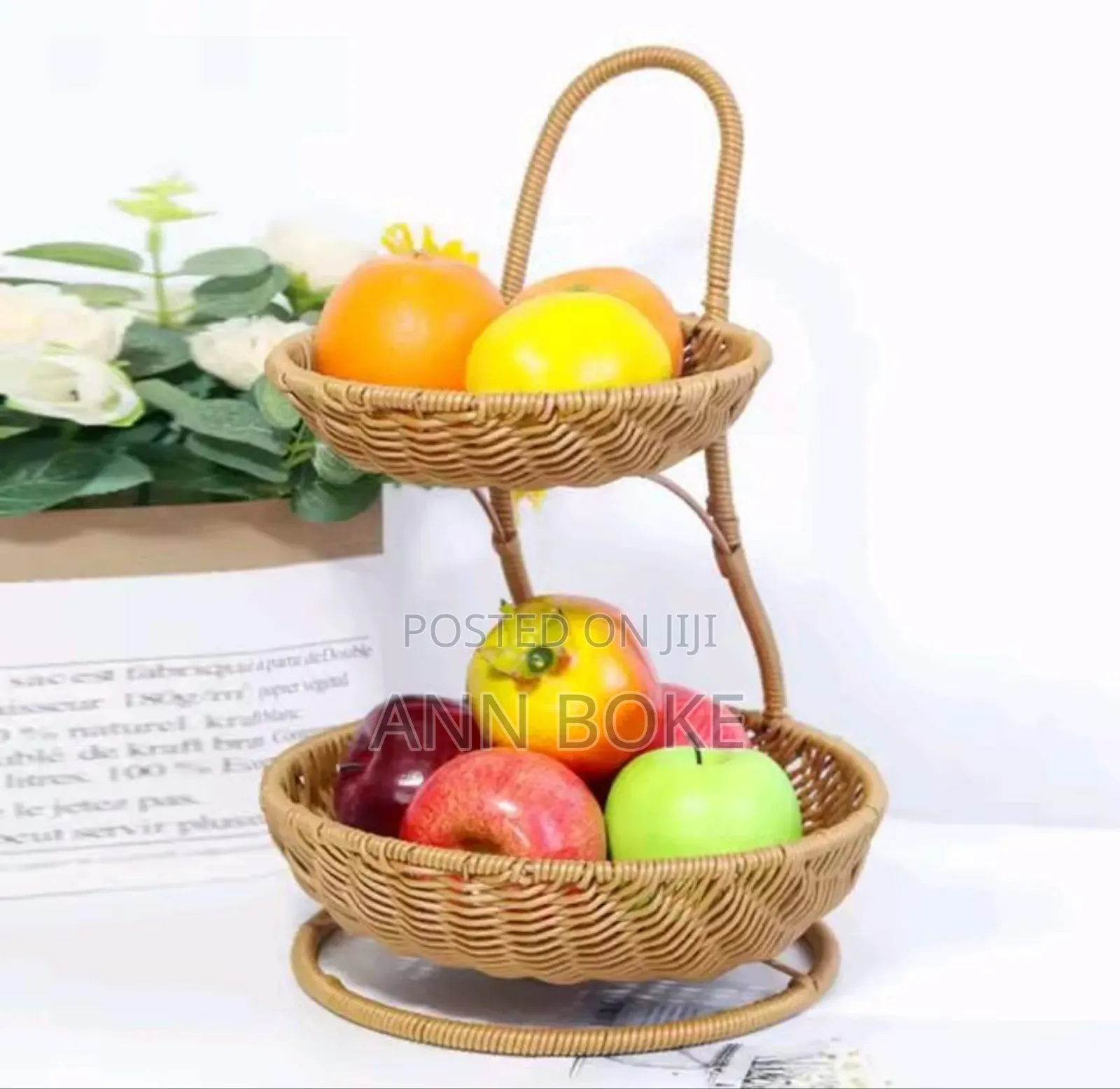 *3 Tier Handmade Unique Rattan Fruit Rack *