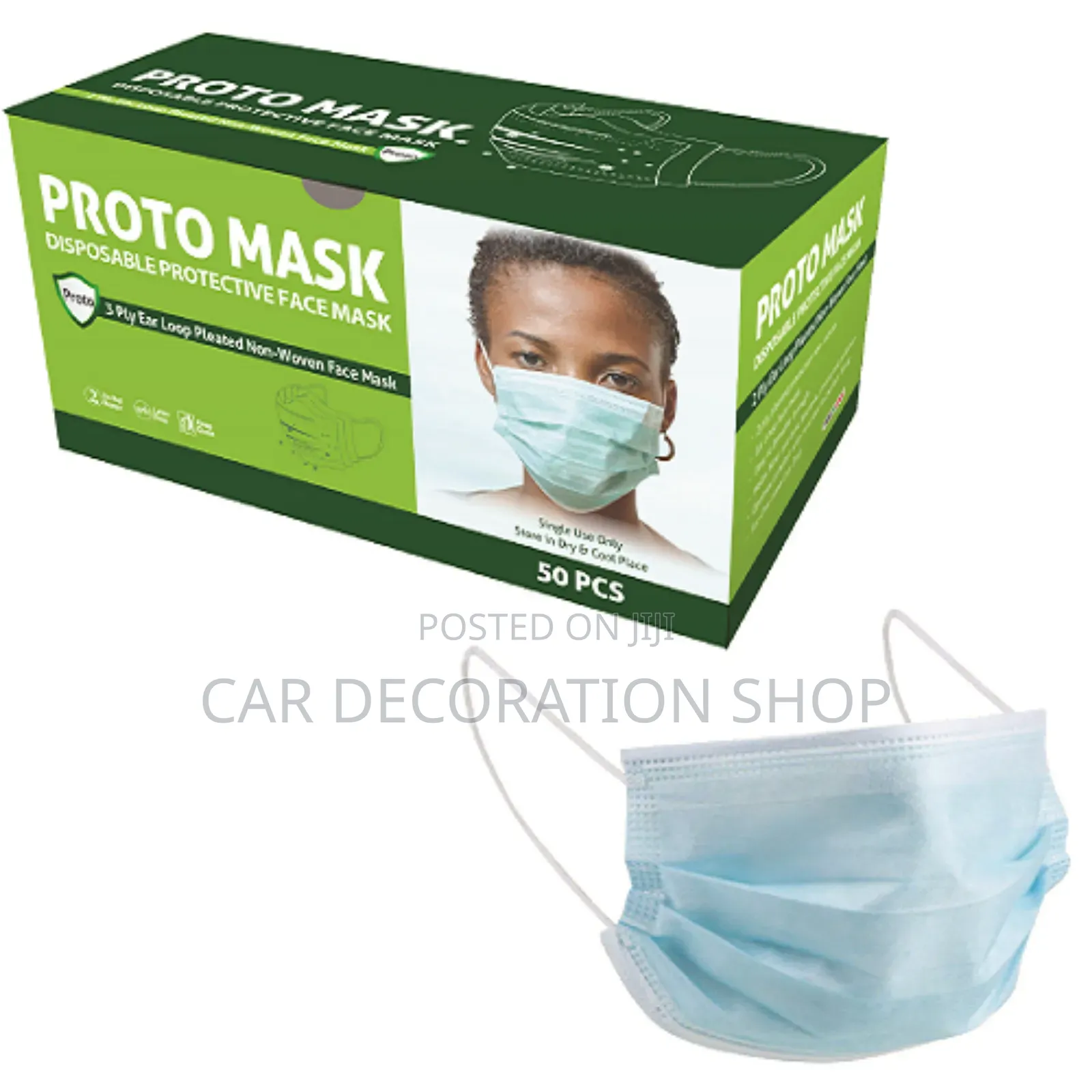50pc Mask 3ply Ear Loop Pleated Non Woven Face Mask