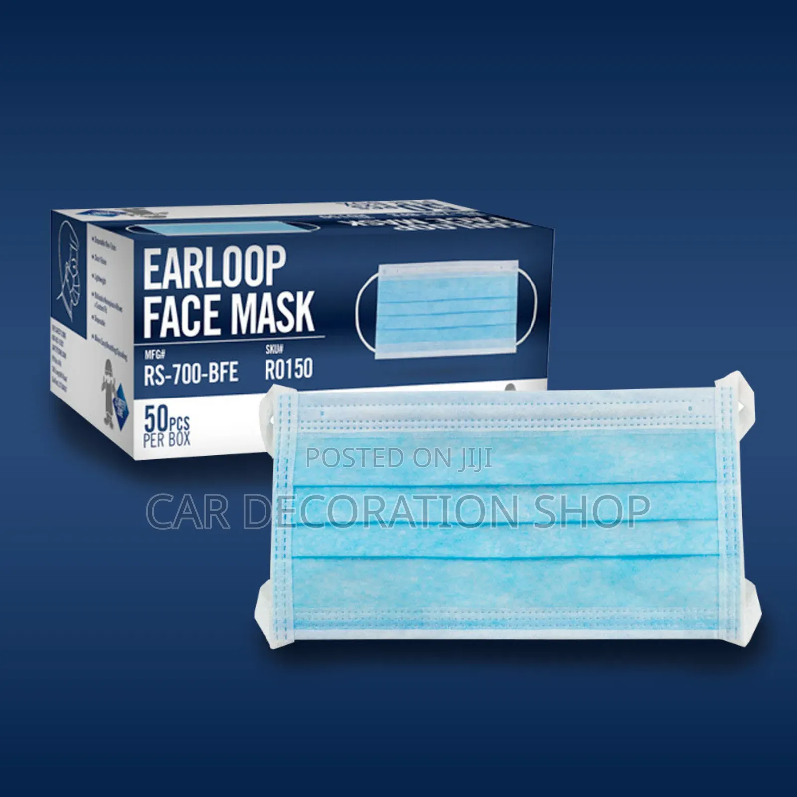 3ply Mask With Nose Pin Unbreakable Ear Loops 50pc Pack