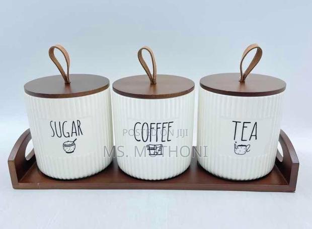 3 PCS Set Canisters With a Bamboo Tray