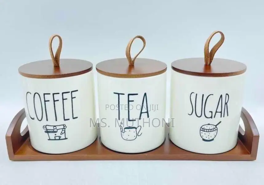 3 PCS Set Canisters With a Bamboo Tray