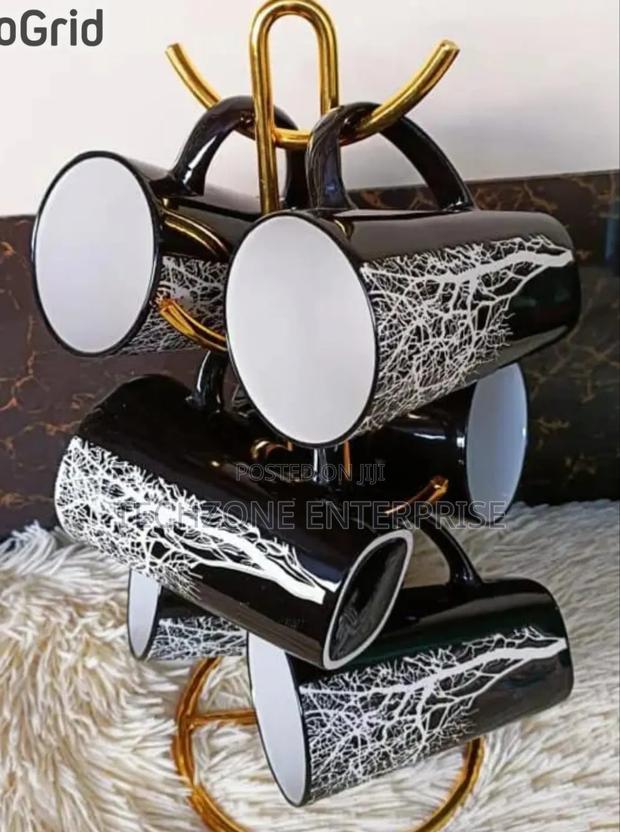 High Quality 6 PCS Black Ceramic Classy Tree Mugs - main view