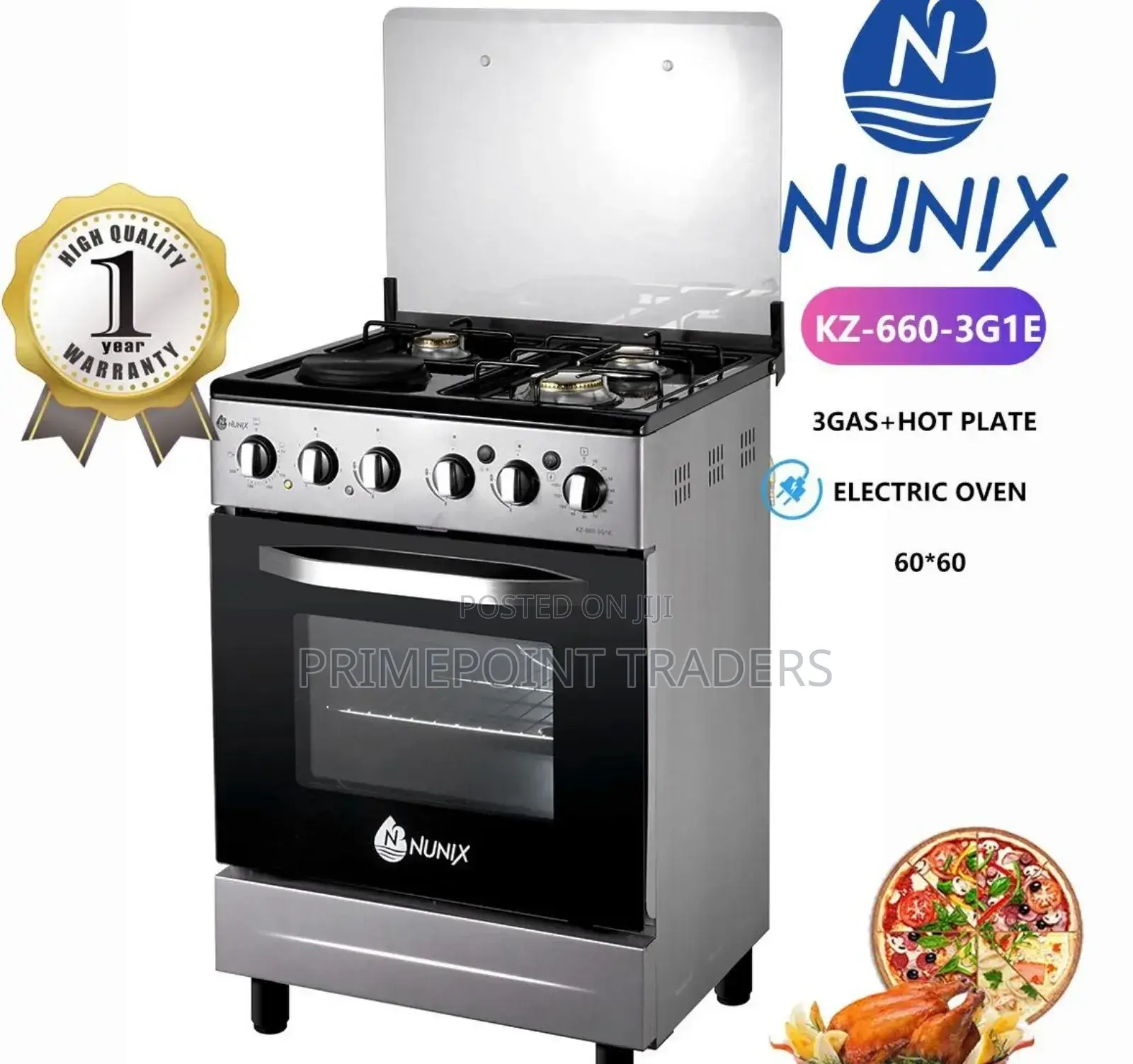 Nunix Gas 3g+1e Standing Cooker✓